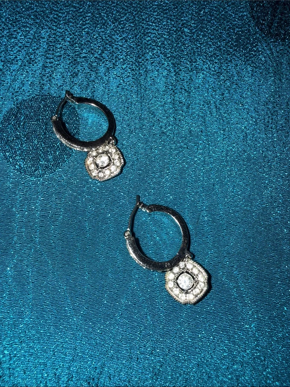 Delicate Rose Gold Huggie Hoop Earrings with Crystal Disc Charm